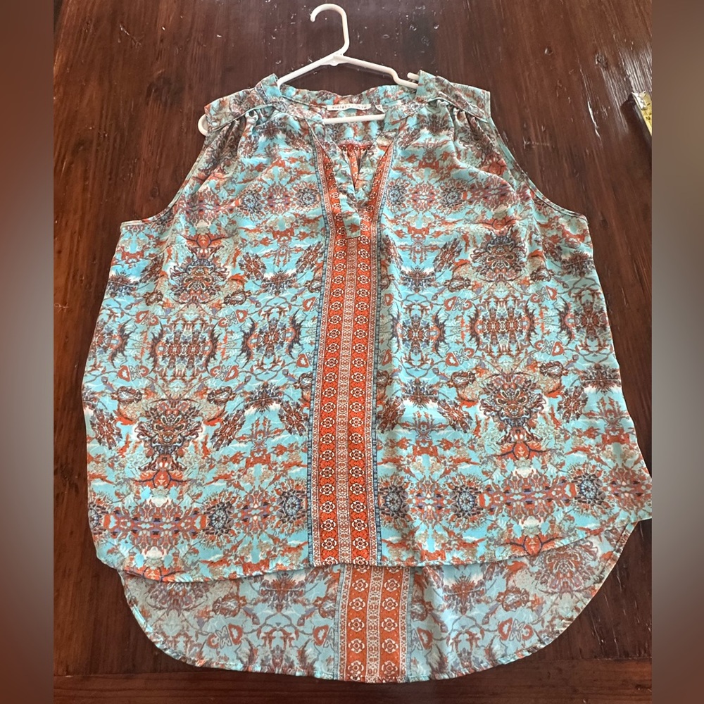 Floral Sleeveless Top - Blue and Orange